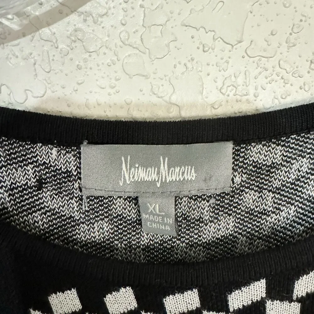 Neiman Marcus Womens Sweater Dress XL (16-18) Black White Geometric‎ Long Sleeve